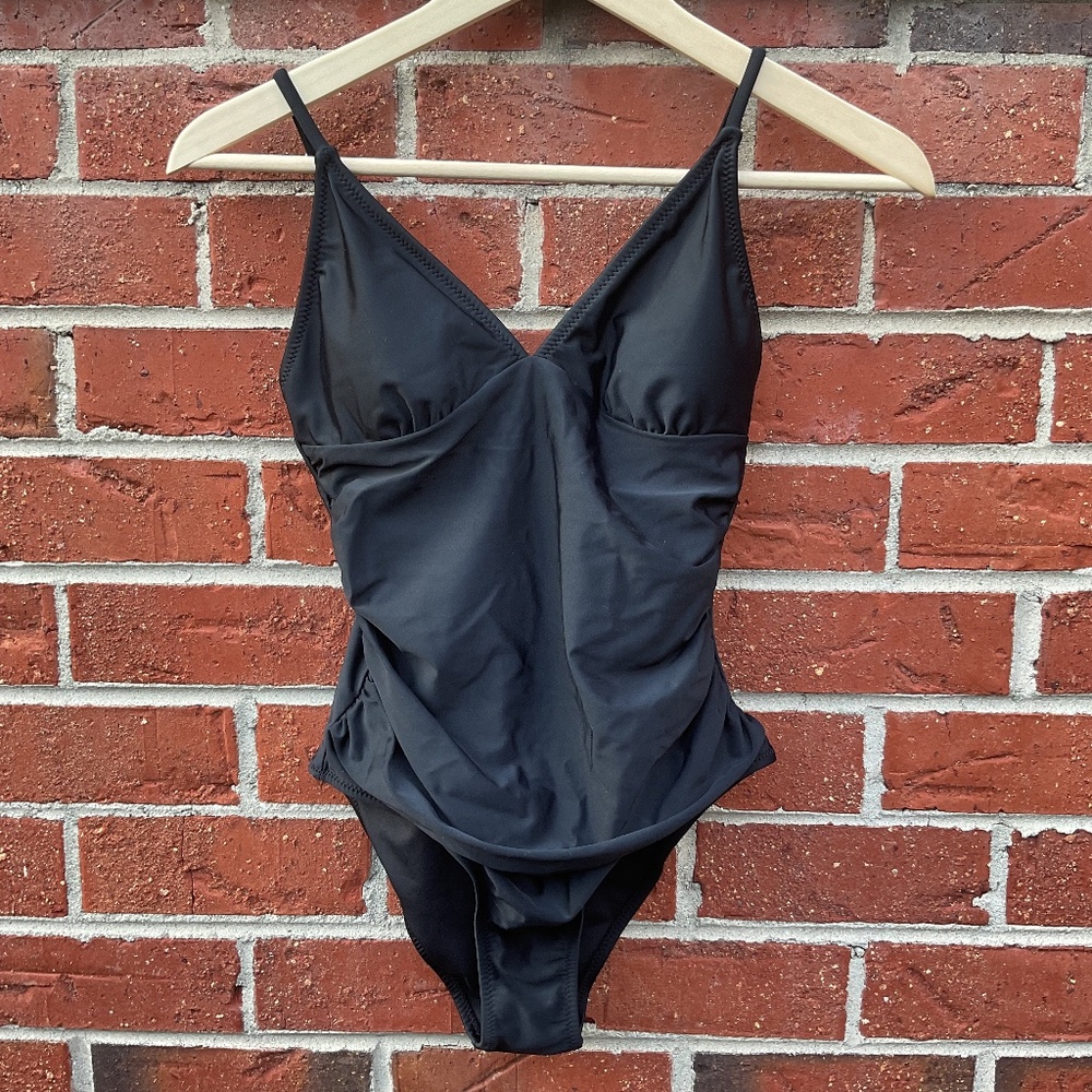 Cupshe V Neck One Piece Swimsuit Stretch Swim Fabric Black Women S